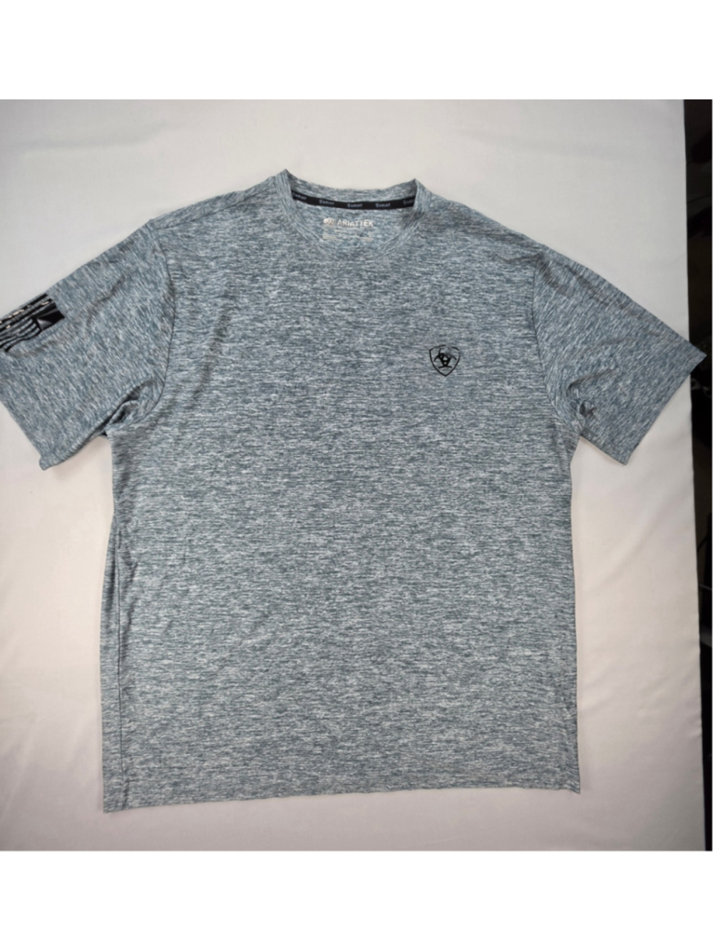 Ariat TEK Shirt Mens Large Blue Gray Performance USA Flag Logo Performance Tee